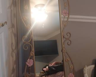 Baroque Style Arched Floor Mirror with Floral Appliques