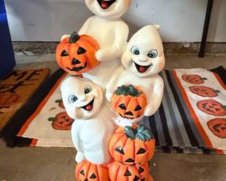 Vintage Halloween Blow Mold Ghost Stack with Pumpkins - Empire or General Foam Plastics