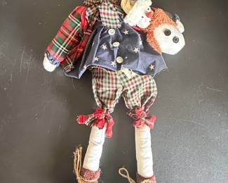 Primitive Folk Art Snowman Doll with Raggedy Ann & Andy Style Accents