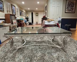 Silver Washed Metal and Glass Coffee Table