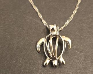 Sterling Silver Turtle Cage Pendant Necklace
