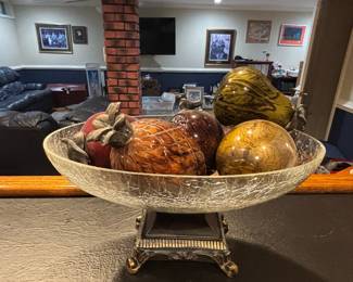Metal and glass decorative fruit bowl
