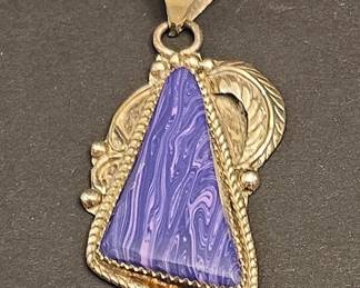 Navajo Sterling Silver and Charoite Pendant stamped M