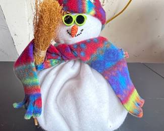 Tie-Dye Fabric Snowman Holiday Decor with Sunglasses and Broom