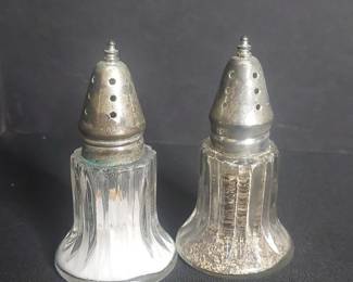 Vintage Pressed Glass Salt and Pepper Shakers with Silver Plate Lids