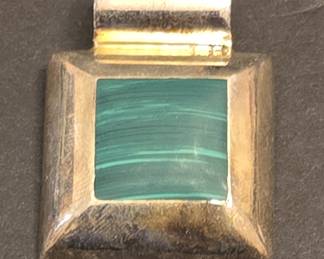 Vintage Mexican Sterling Silver and Malachite Square Pendant