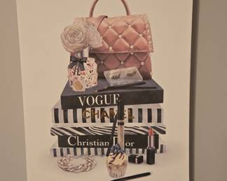 Stupell Industries Fashion Bookstack Purse Perfume Pink Glam Design Canvas Wall Art