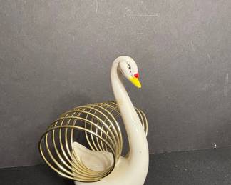 Schim-Goldman Inc. Ceramic and Wire Swan Napkin Holder
