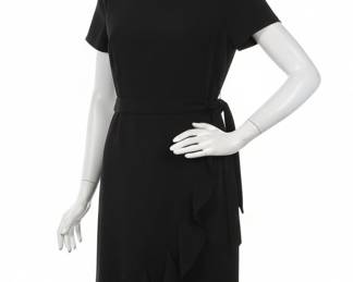 Calvin Klein Women's Black Ruffle-Hem Belted Sheath Dress Size 6