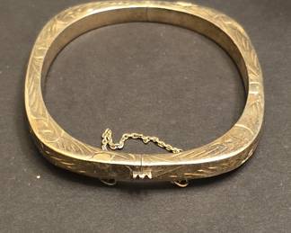 Vintage Sterling Silver Gold-Plated Square Bangle Bracelet