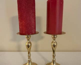 Pair of Brass Pillar Candle Holders