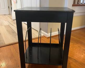 Black Wood Vinyl Record Storage Side Table with Metal Dividers