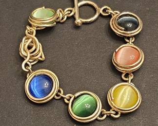 Multi-Color Cabochon Sterling Silver Bracelet