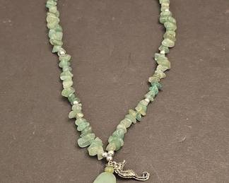 Green Aventurine Chip Bead Necklace with Seahorse Charm