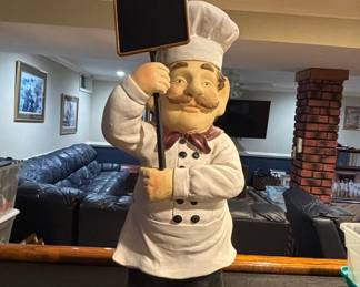 Vintage Resin Chef Holding Chalkboard Statue