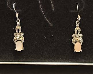 MC 925 Sterling Silver Marcasite and Mother of Pearl Earrings