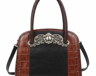 Brighton Chantilly Black & Brown Croc Leather Satchel Handbag