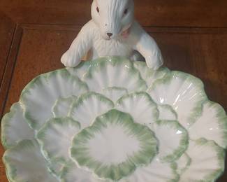 World Bazaars Easter Bunny & Cabbage Leaf Candy Dish