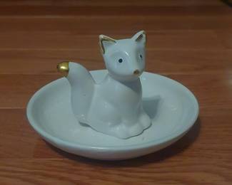 White Fox Trinket Tray with Gold Accents