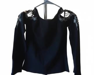 Cache Beaded Cold-Shoulder Sweater