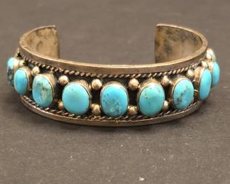Ernest Wood Navajo Turquoise Sterling Cuff Bracelet