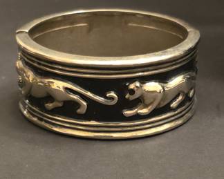 Vintage Panther Motif Hinged Bangle Bracelet