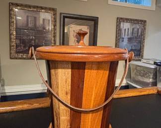 Mid-Century Modern Mixed Wood Stave Ice Bucket