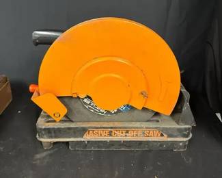 Chicago Electric 14" Abrasive Cut-Off Saw Heavy-duty Chicago Electric 14" abrasive cut-off saw for cutting metal stock, pipe, and similar materials. Tested and working.  Item #44829 2 HP, 120V motor 3400 RPM 14" blade Built-in material clamp Approx. 15.5"H x 17"L x 10"W Heavy use with dirt, wear, and surface rust, particularly around clamp/base Please see photos for condition Market Insight & Estimated Market Value: A useful shop or garage saw with plenty of life left for metalworking and fabrication projects.  Estimated Market Value: $45–$70