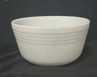 Vintage Pyrex Hamilton Beach Milk Glass Mixing Bowl Classic white Pyrex milk glass mixing bowl with ribbed detailing near the rim. Bottom is marked PYREX and Hamilton Beach, Racine, Wisconsin, indicating it was made for use with Hamilton Beach kitchen equipment.  White milk glass Ribbed exterior detail Pyrex/Hamilton Beach marked See photos for measurements and condition Market Insight & Estimated Market Value: A useful piece of vintage Pyrex with added appeal for collectors of early Hamilton Beach kitchenware and classic white milk glass.  Estimated Market Value: $20–$35