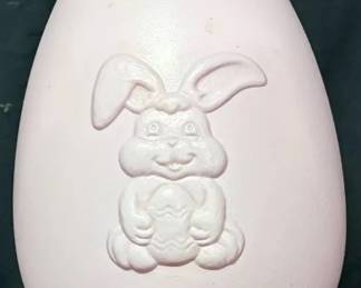 1998 Grand Venture Easter Bunny Blow Mold Egg Vintage 1998 Grand Venture pastel pink plastic Easter egg featuring a raised Easter bunny design. A fun piece of nostalgic blow mold decor for an Easter or spring display.  Approx. 14"H Marked Grand Venture, 1998 Sticker residue/remains on back Please see photos for condition and details   Market Insight & Estimated Market Value: Vintage Easter blow molds have become popular seasonal collectibles, and this oversized egg is an easy display piece.    Estimated Market Value: $30–$50