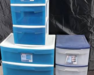 3 Sterilite 3-Drawer Storage Carts Three Sterilite plastic drawer units in assorted sizes and colors, giving you nine drawers of practical storage for crafts, clothing, office supplies, toys, or garage organization.  Includes 3 three-drawer Sterilite units Assorted medium and wide drawer sizes; measurements shown on labels Wheels for one cart are stored inside a drawer Used condition with scuffs, marks, and residue; need cleaning See photos for condition and details   Market Insight & Estimated Market Value: Lots of usable storage in one lot, with clear drawers and multiple sizes that work throughout the home, craft room, or garage.    Estimated Market Value: $35–$55
