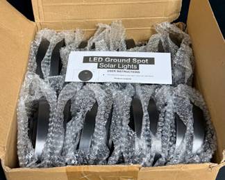 16 LED Solar Ground Spot Lights - New Unused Set of 16 LED solar ground spotlights, all unused and individually wrapped in the original box. Stake design makes them easy to place around landscaping, walkways, driveways or outdoor accent areas.  16 solar lights total Approx. 5" diameter with ground stakes Solar powered LED design Unused/new in packaging Includes instructions Market Insight & Estimated Market Value: A ready-to-use set of 16 gives plenty of coverage for highlighting landscaping or adding solar lighting around the home without wiring.  Estimated Market Value: $50–$80