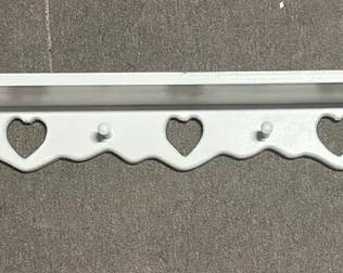 White Wooden Heart Hanging Shelf With Peg Rack 59in x 6 1/2in x 9 1/2