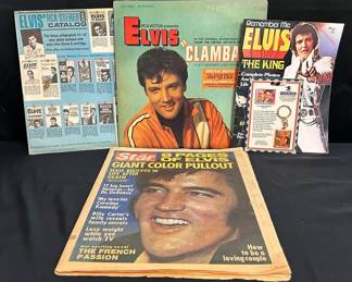 Elvis Presley Collectibles Elvis Presley collectibles Includes The Star newspaper from 1977, a memorial tribute magazine from 1977, RCA steroe catalog, “Clambake” soundtrack record, and an official US Postal Service key ring Recors has some scratches No other noticeable damages See pictures for details