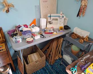 White Sewing Machine and Various Sewing Items!