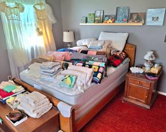 Lots of Linens and Handmade Qulits and Crocheted Blankets!