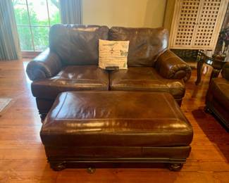solid leather two seat sofa with matching large ottoman