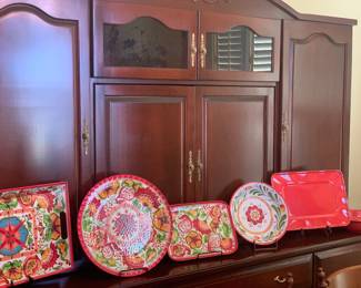 solid wooden office cabinets featuring vibrant serving trays