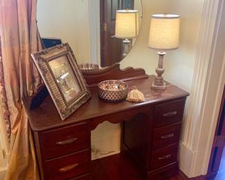 precious 1930's Art Deco waterfall vanity with round mirror