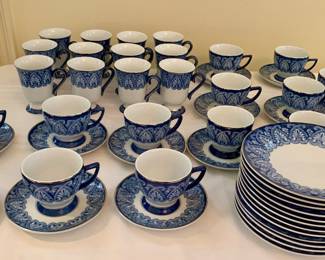 service for twelve Bombay blue and white dessert set