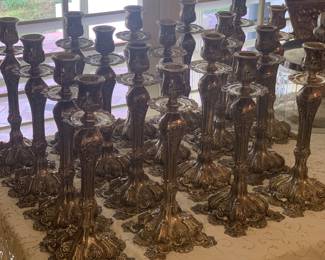 20 silverplated ornate candle sticks