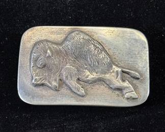 Lot #171 Sterling Silver Buffalo Bison Belt Buckle 99.2g Bill Vorreiter