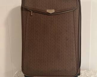 Lot #117 Guess Brown G-Logo Monogram Softside Spinner Luggage Suitcase 4-Wheel Upright