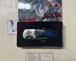 Lot #62 American Mint US Marine Corps Semper Fidelis Folding Pocket Knife COA Tin