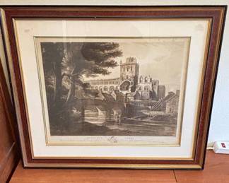 Lot #33 Antique Aquatint Engraving Jedburgh Abbey Scotland Framed Print 18th Century