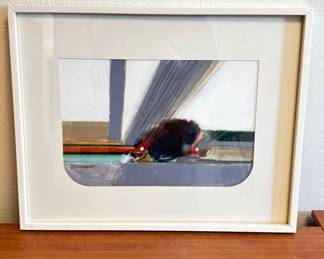Lot #38 Signed Abstract Fly Fishing Lure Oil Painting Framed Contemporary Art