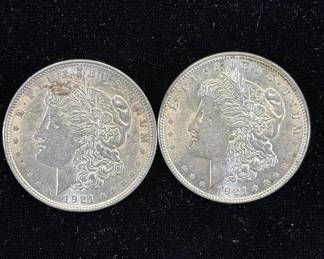 Lot #15 1921 Morgan Silver Dollar 90% Silver US Coin Lot of 2 Last Year Issue