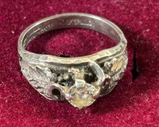 Lot #168 Antique Sterling Silver Solitaire Ring Old Mine Cut Stone Floral Repousse Band 4.0g