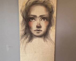 Lot #155 Original Mixed Media Portrait Painting Girl Raw Linen Canvas Unframed Art