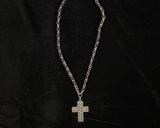 Lot #150 Sterling Silver Cross Pendant Necklace Braided Rope Design Rolo Chain